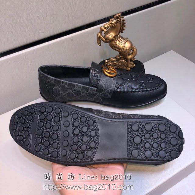 GUCCI男鞋 香港原單品質豆豆鞋 懶人套腳樂福款 古馳牛皮壓紋男休閒鞋 黑色Gucci男鞋  hdnx1268